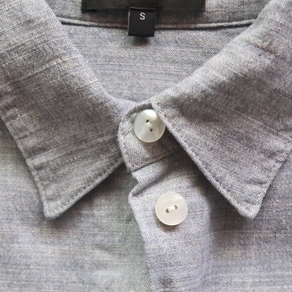 Theory Linen Gray Blue Button Down Short Sleeve Mini Shirt Dress Spring Summer S - Picture 8 of 13